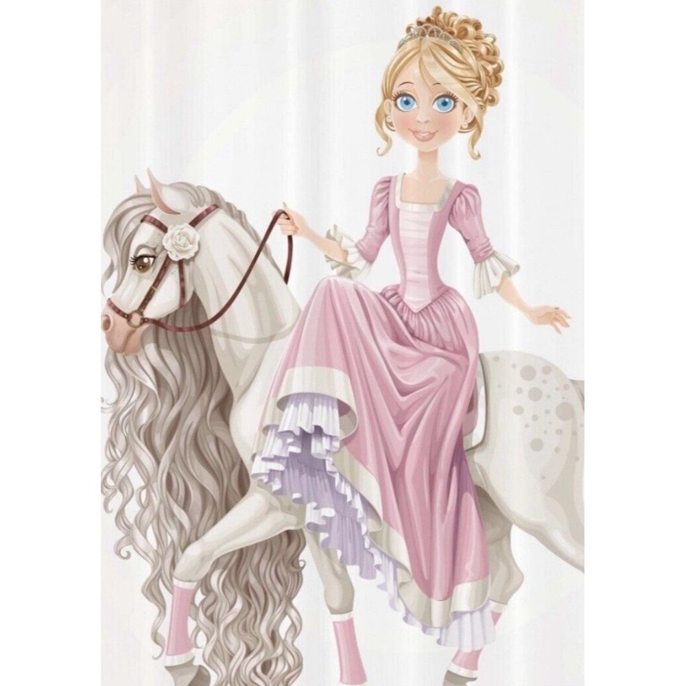 Princess On a‎ Horse 3D Fabric Shower Waterproof Curtain Bathroom Girls Decor